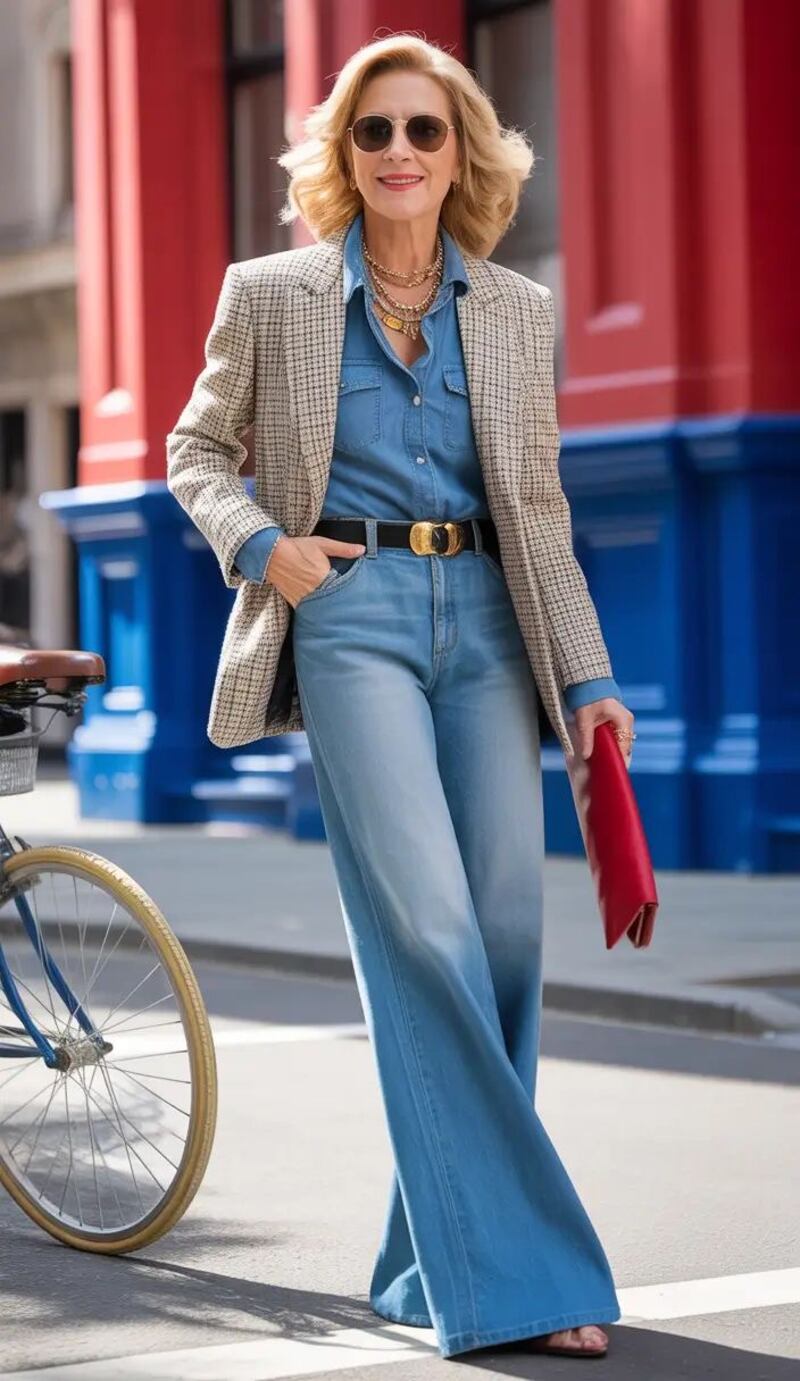 ¡Ni skinny, ni culotte! Los jeans acampanados retoman su corona y ahora se usan así después de los 50