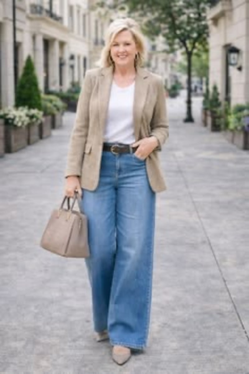 ¡Ni skinny, ni culotte! Los jeans acampanados retoman su corona y ahora se usan así después de los 50
