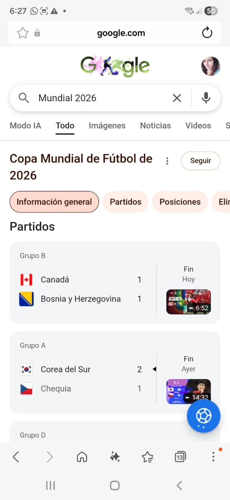 Mini juego - Google Mundial 2026