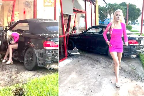 VÍDEO: mulher bate carro de luxo na entrada de um restaurante e foge